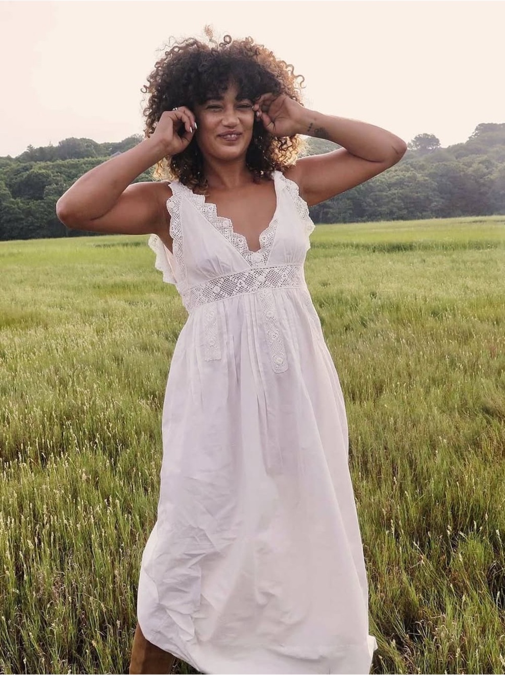 Doen white Crochet-Trim maxi dress